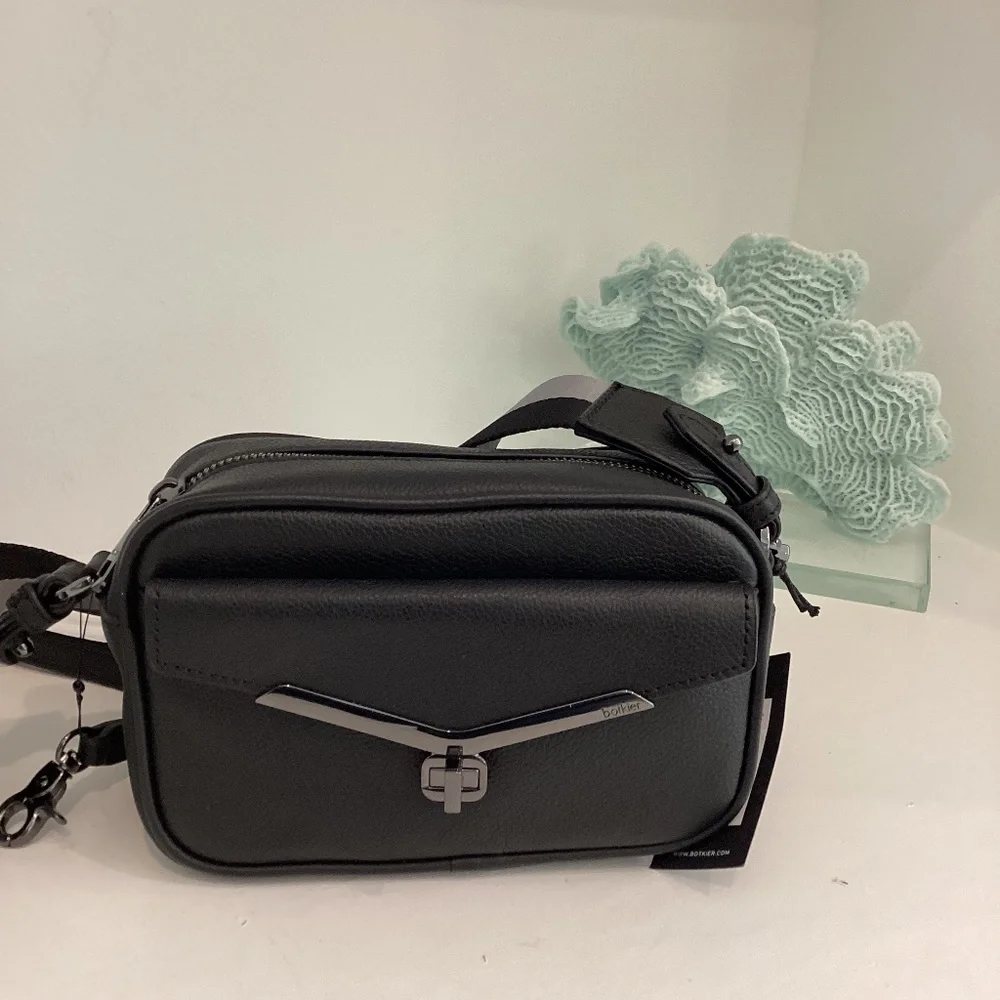REDUCED $245 Botkier Cobble Hill Camera Crossbody Bag Black Crossgrain Leather